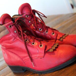 VTG 80s 90s Laredo Performair Lace Up Roper Kiltie Fringe Cowgirl Booties 6.5